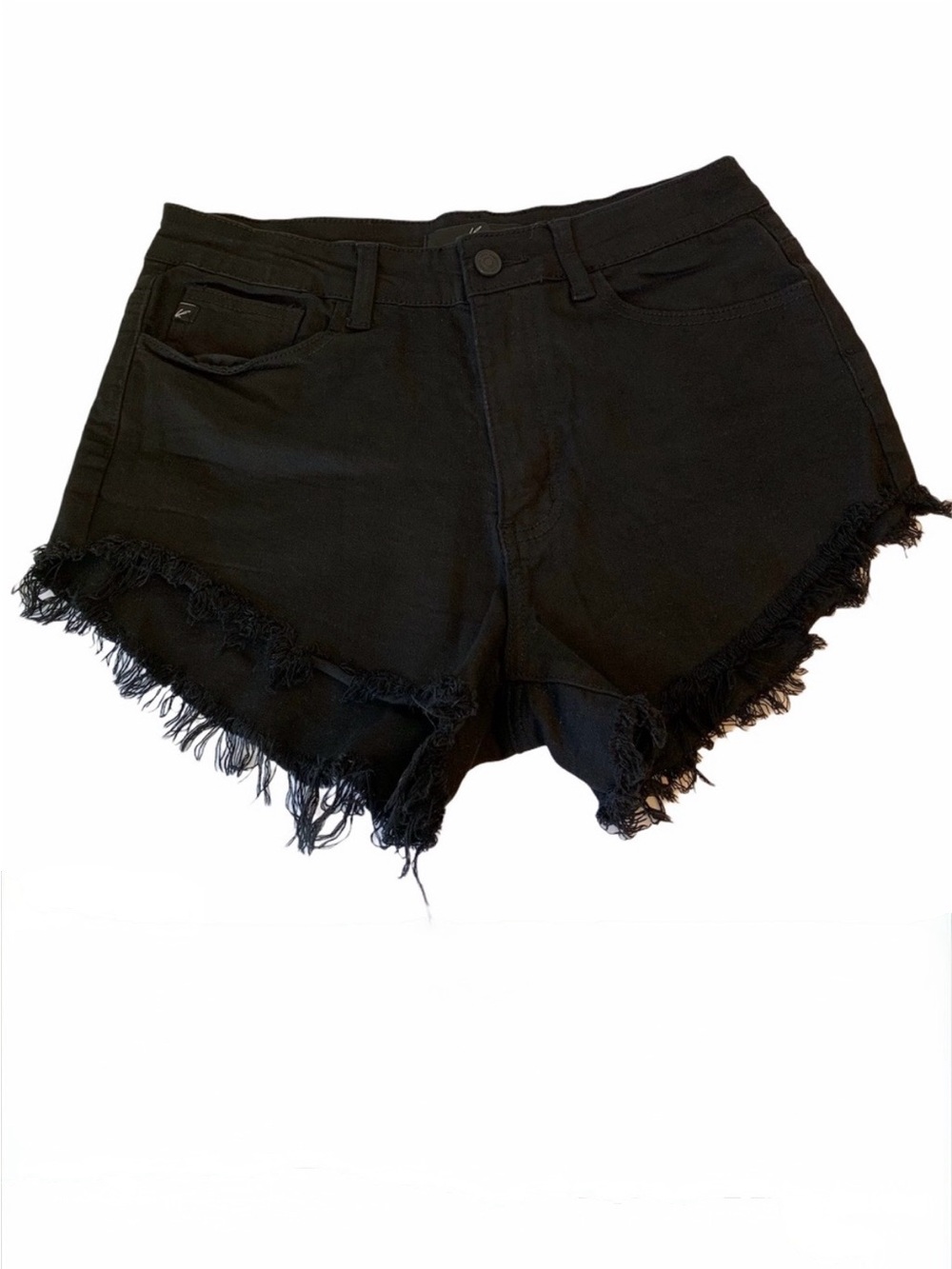 KanCan Estilo black 9 28 fringe denim shorts high waisted distressed jean